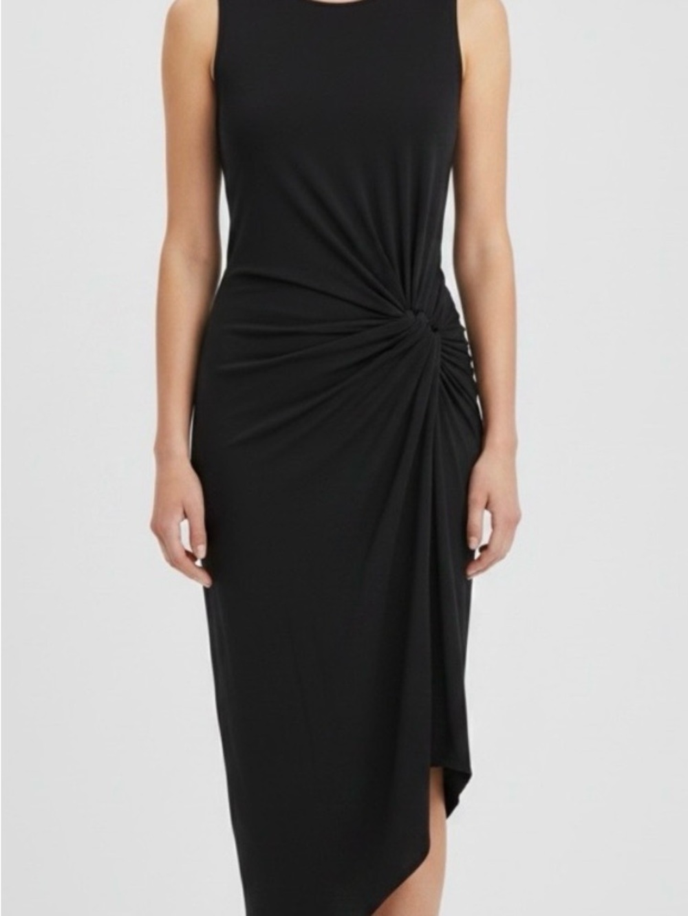 Express Black Asymmetrical Knot-Detail Midi Dress